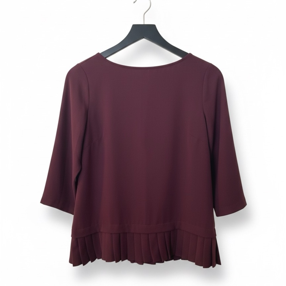 J. Jill Deep Burgundy Apparel pleated hem blouse 3/4 sleeve ruffle hem size xs - Picture 3 of 5